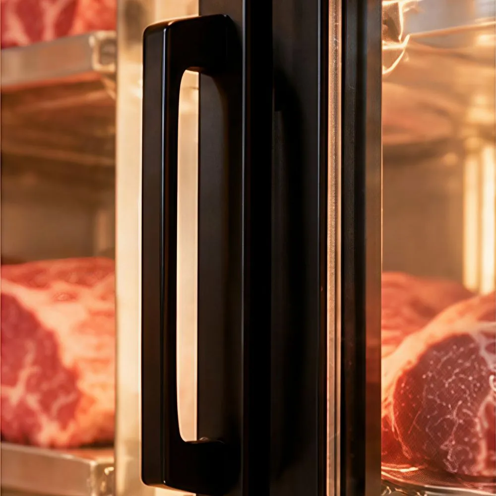Commercial Dry-Aging Beef Cabinet — close-up detail of glass doors