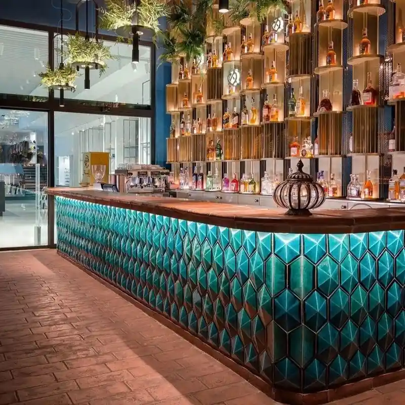 High-End L-Shape Cocktail Bar Table — installed view