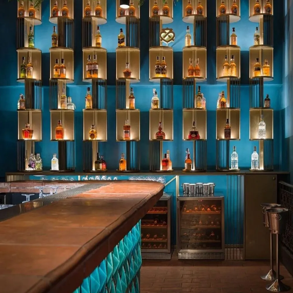 High-End L-Shape Cocktail Bar Table — installed view with countertop