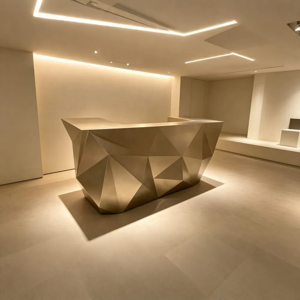 Steel L-Shape Cocktail Bar Table, Water Resistant — in-situ view in showroom setting