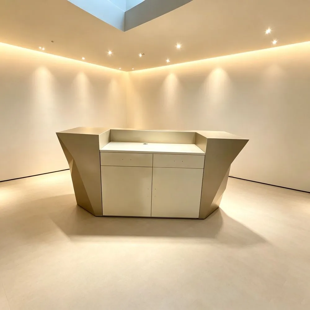 Steel L-Shape Cocktail Bar Table, Water Resistant — installed view in showroom setting