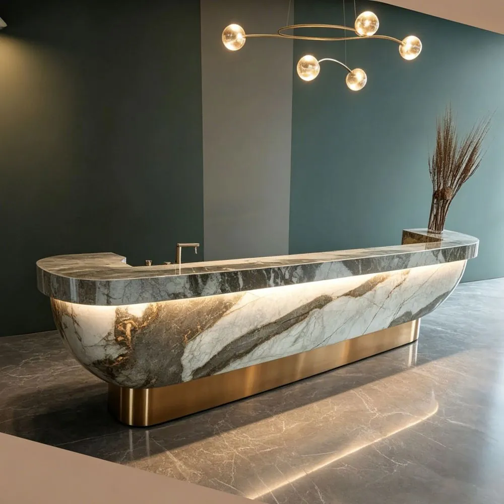 Multi-Functional Steel Bar Table for Home — room setting with marble surround
