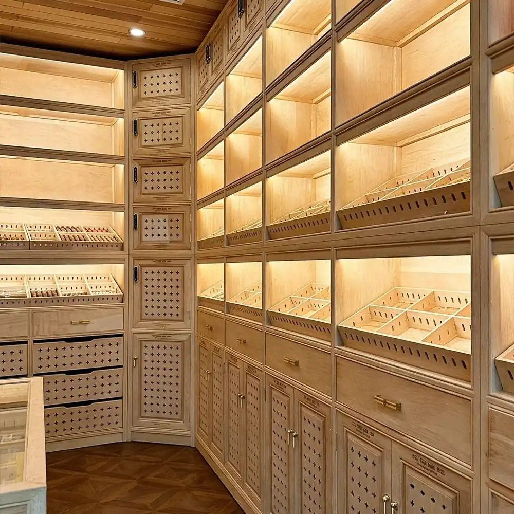 448L Cigar Humidor with Digital Display — interior shelving and storage with drawers