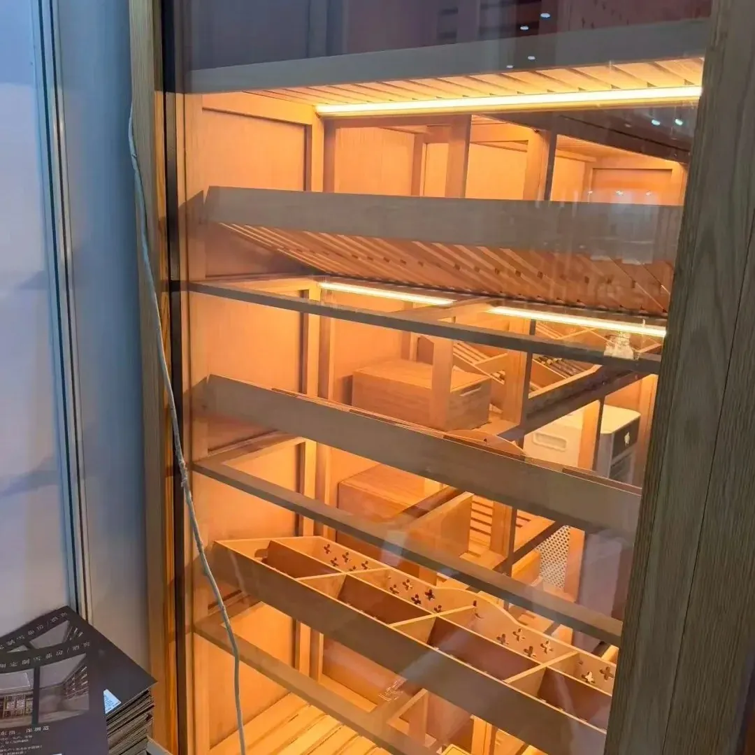 448L Dual-Zone Cigar Humidor, Temp & Humidity — interior rack and shelf layout with shelving