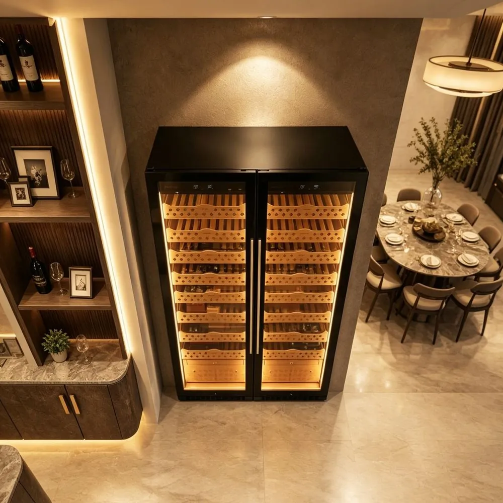 Dual-Zone Stainless Steel Cigar Cabinet — installed view
