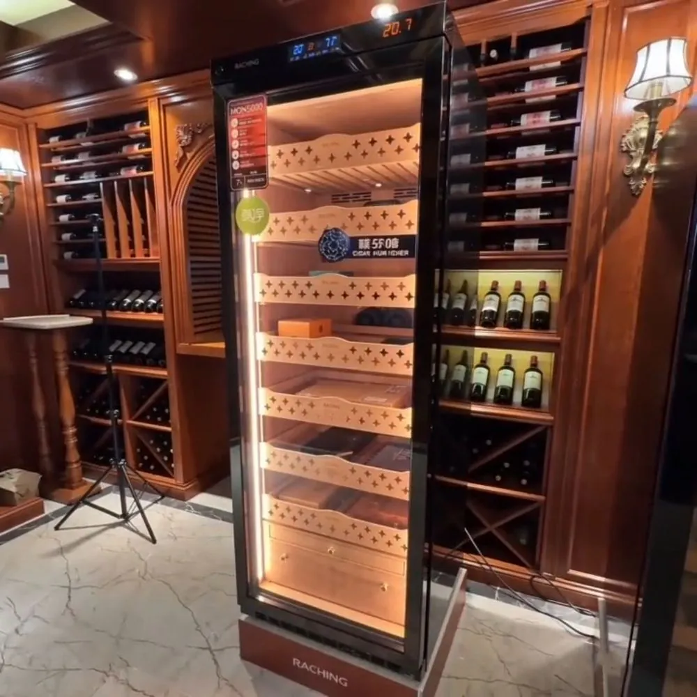 Electric Stainless Steel Cigar Cooler Humidor — room setting with cigars