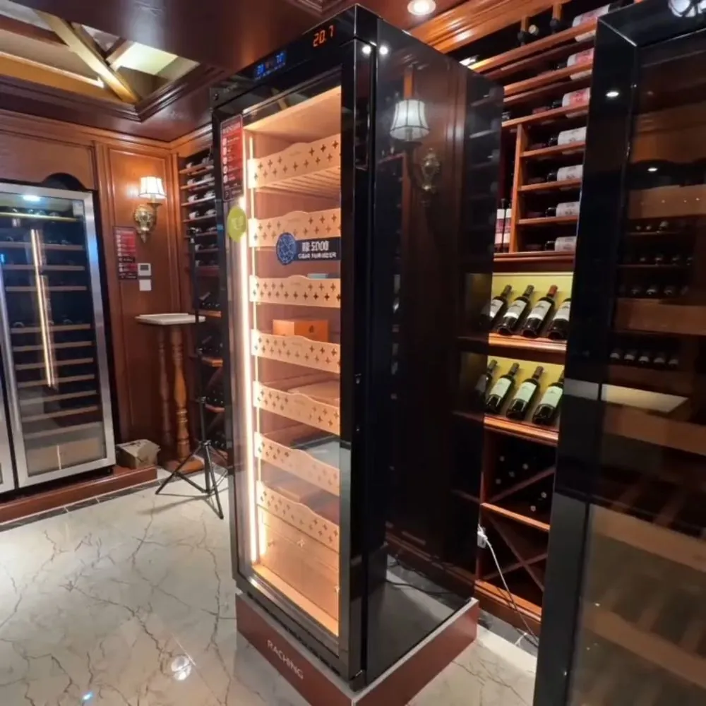 Electric Stainless Steel Cigar Cooler Humidor — installed view with cigars