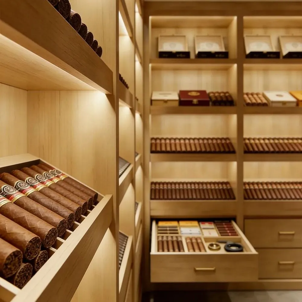 448L Digital Stainless Steel Cigar Humidor — interior shelving and storage with shelving