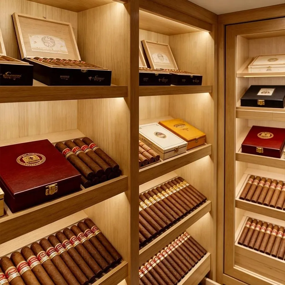 448L Digital Stainless Steel Cigar Humidor — close-up detail of shelves
