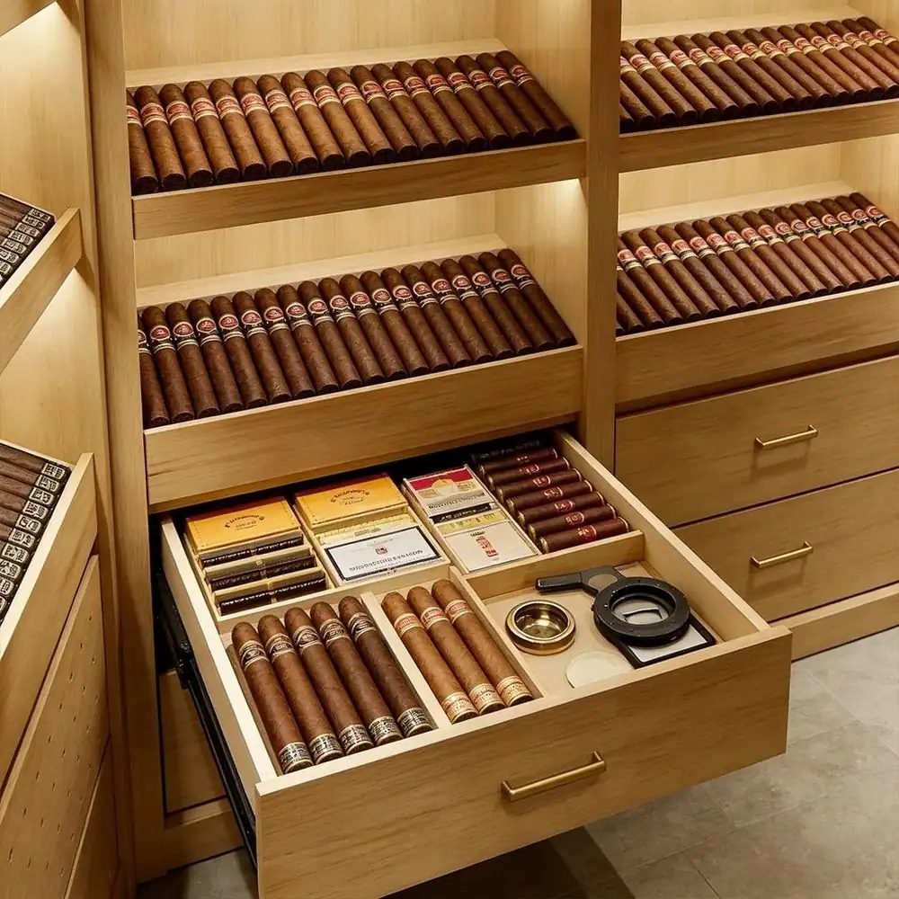 448L Digital Stainless Steel Cigar Humidor — material and hardware detail of drawers