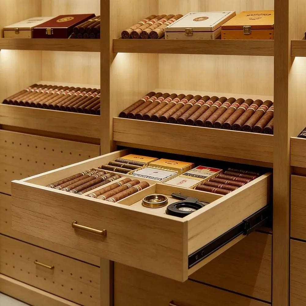 448L Digital Stainless Steel Cigar Humidor — construction detail of drawers