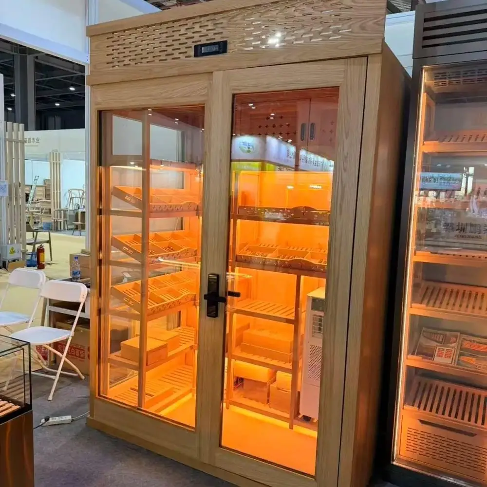 448L Dual-Zone Stainless Cigar Humidor Cabinet — installed view in showroom setting
