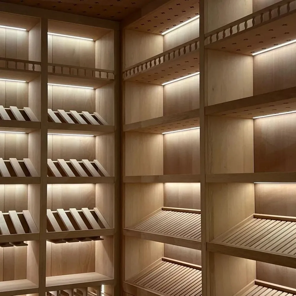 Stainless Steel Cigar Humidor, Dual-Zone Humidity — interior shelving and storage with shelving