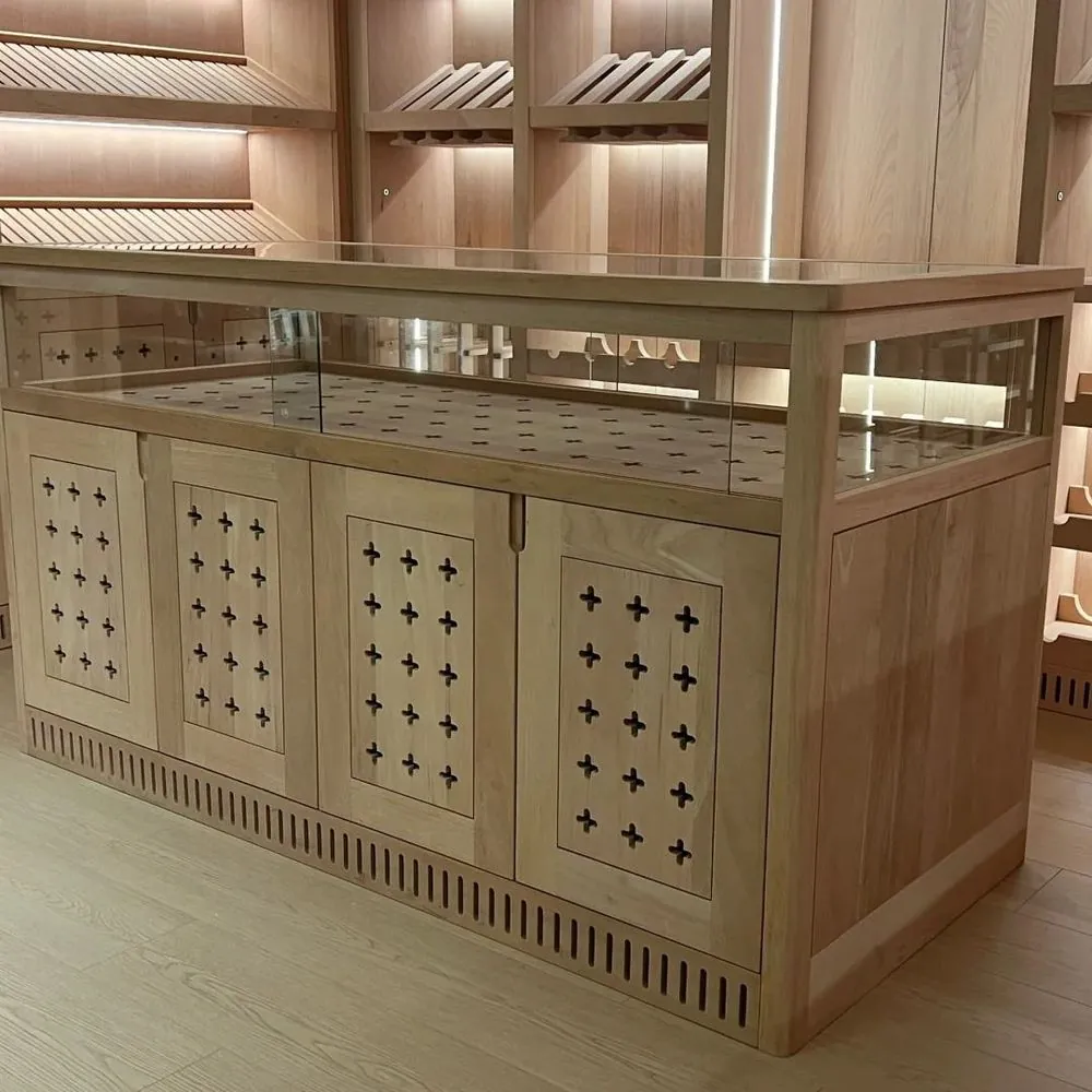 Stainless Steel Cigar Humidor, Dual-Zone Humidity — front view, timber