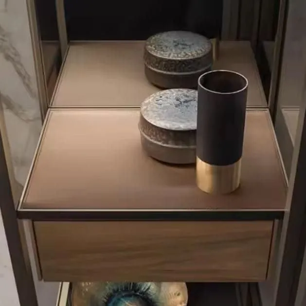 Wall-Mounted Aluminum Liquor Display Case — construction detail of drawers