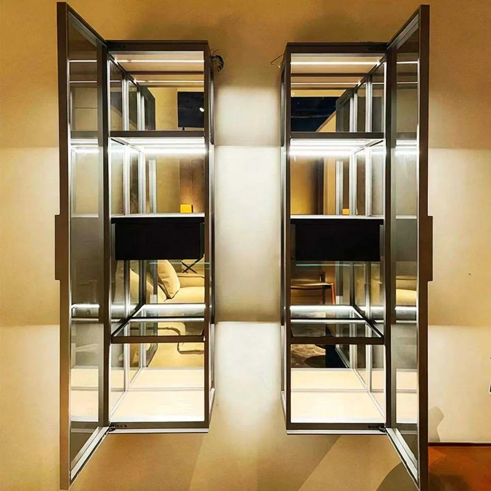 Modern Wall-Mounted Aluminum Bar Showcase — close-up detail of decor objects