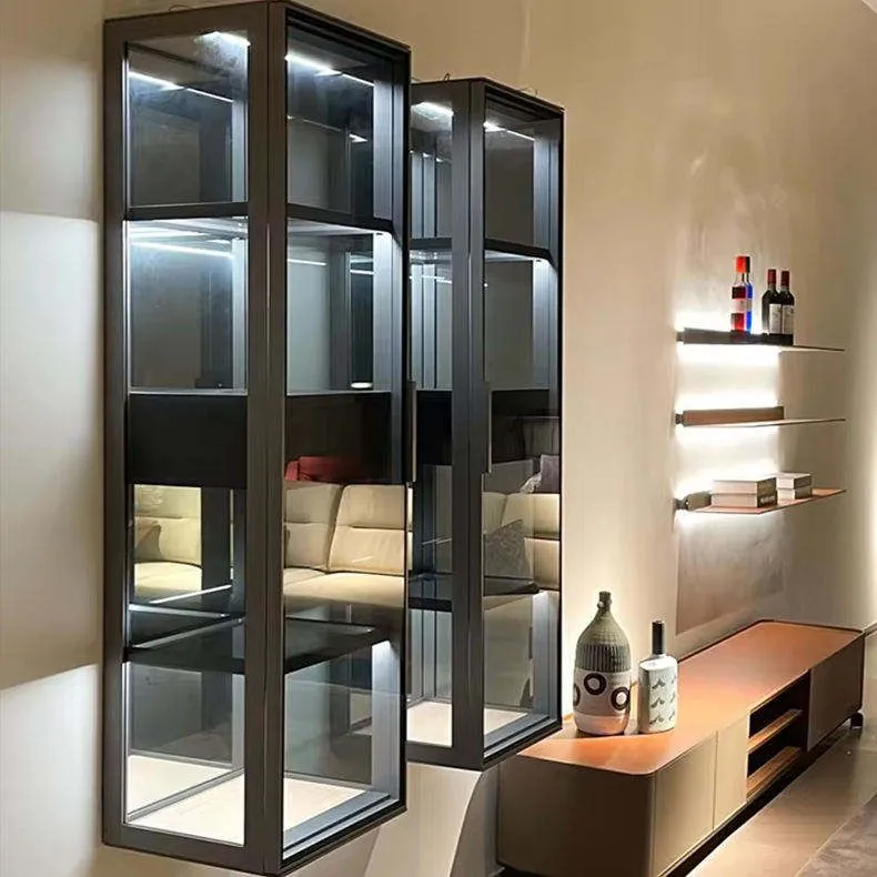 Modern Wall-Mounted Aluminum Bar Showcase — installed view