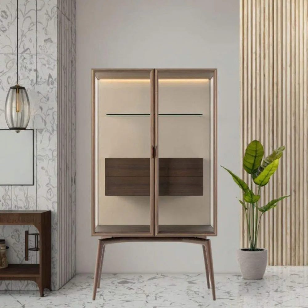 Italian Glass Display Cabinet, Transparent Door — straight-on view, decor objects