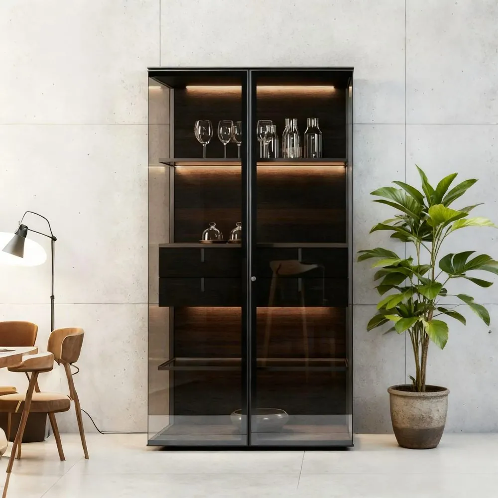 Aluminum Glass Display Case with Drawers — frontal product view
