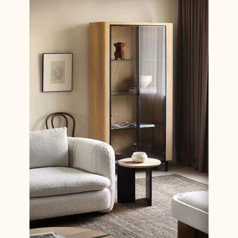 Oak Farmhouse Wine Storage Display Cabinet — in-situ view