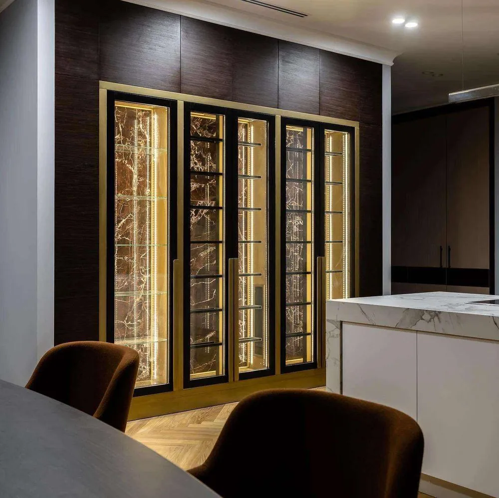 Dual-Zone Metal Wine Cooler with LED Light — material and hardware detail of shelves