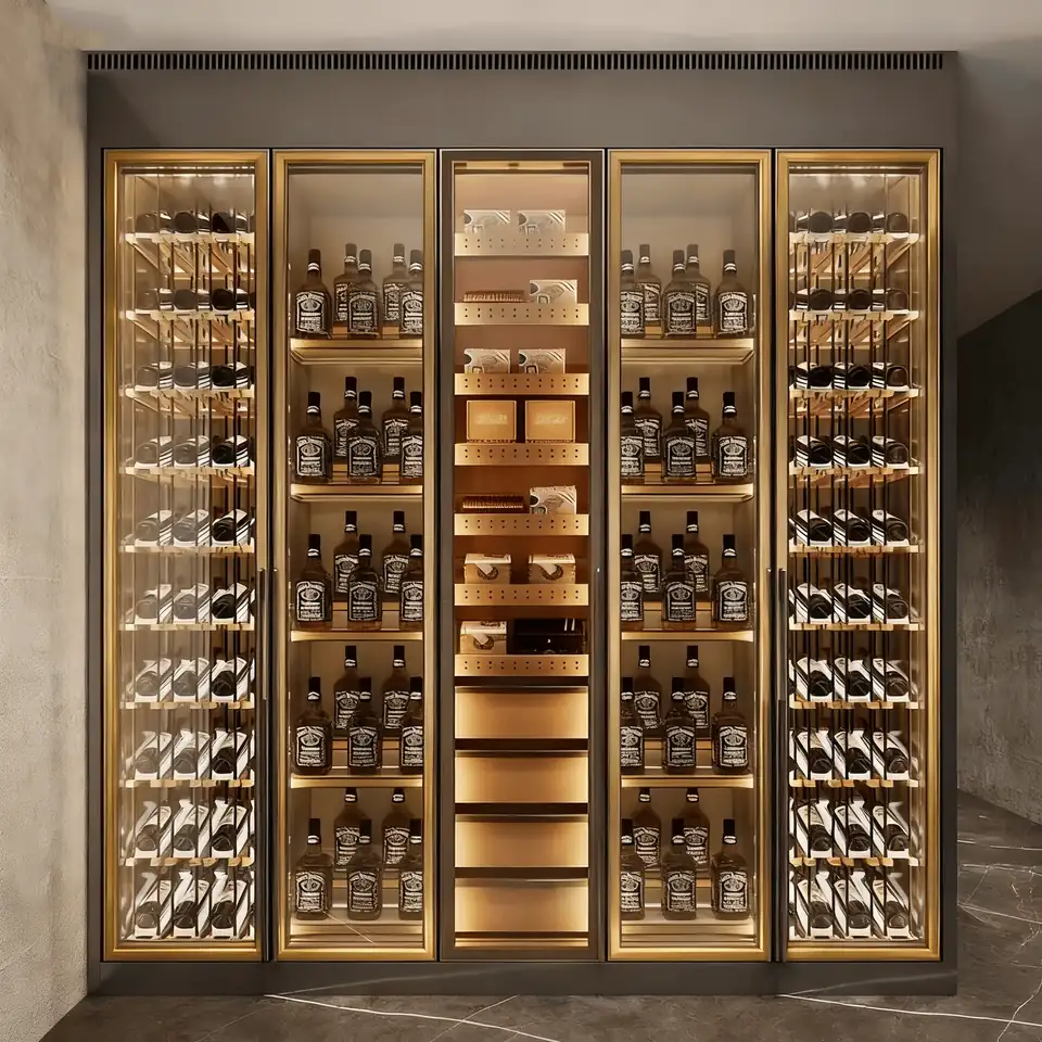 Gold-Trimmed 1000L Dual-Zone Wine Cabinet — frontal product view