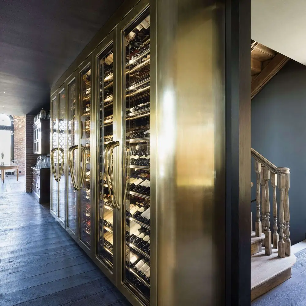 Stainless Steel Bar & Wine Display Cabinet — in-situ view with under-stair placement