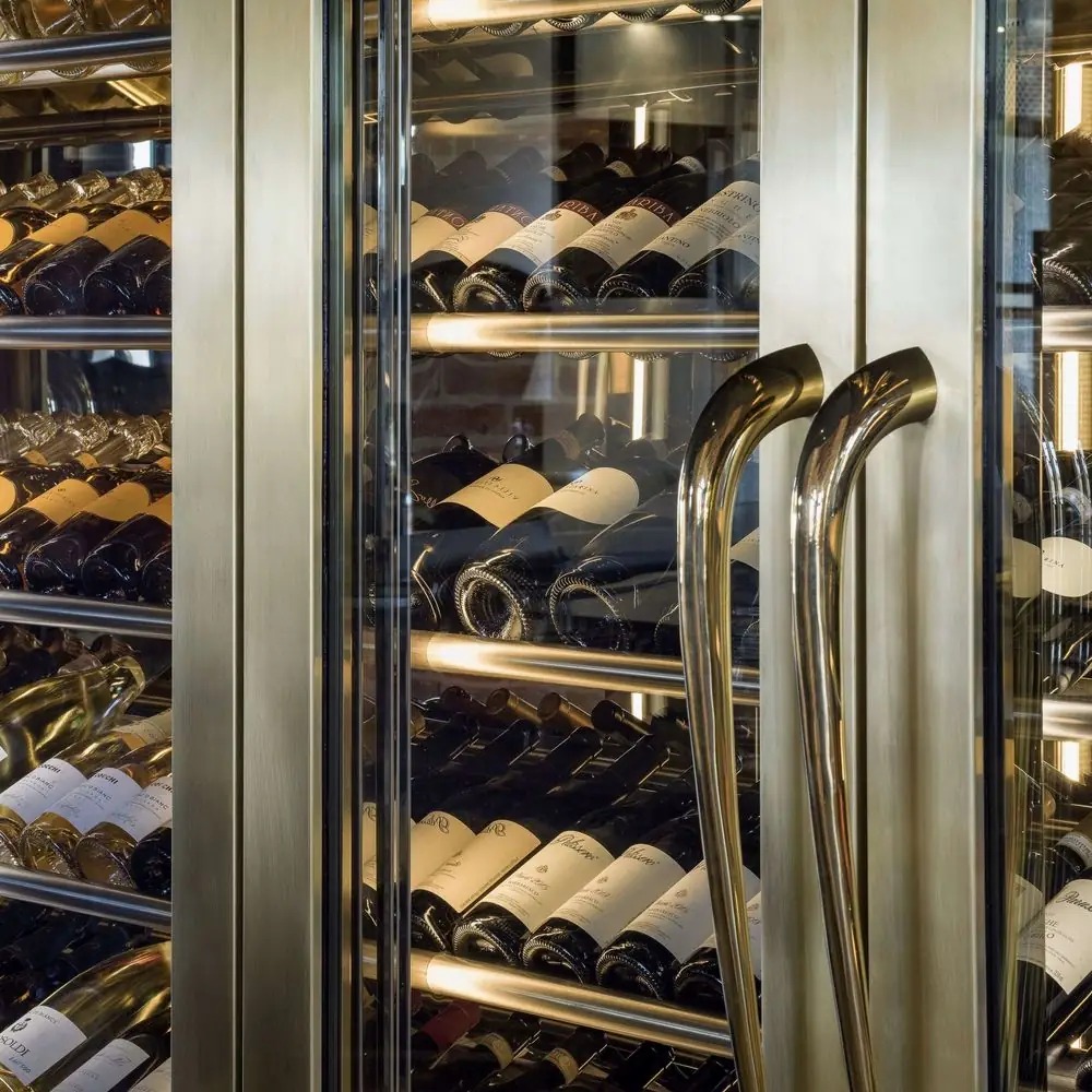 Stainless Steel Bar & Wine Display Cabinet — construction detail of wine bottles