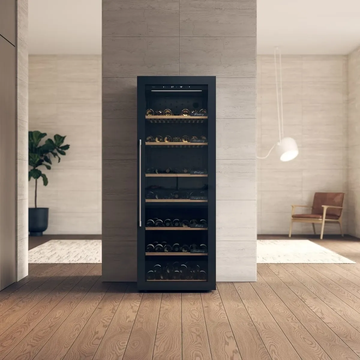 Single-Zone Stainless Wine Cabinet — room setting