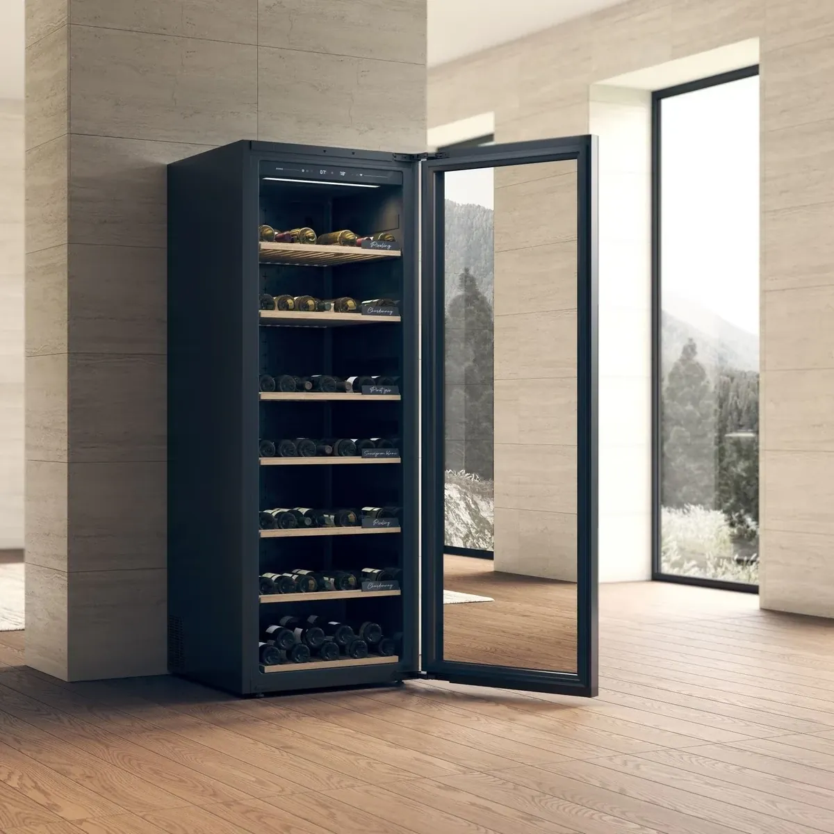 Single-Zone Stainless Wine Cabinet — installed view