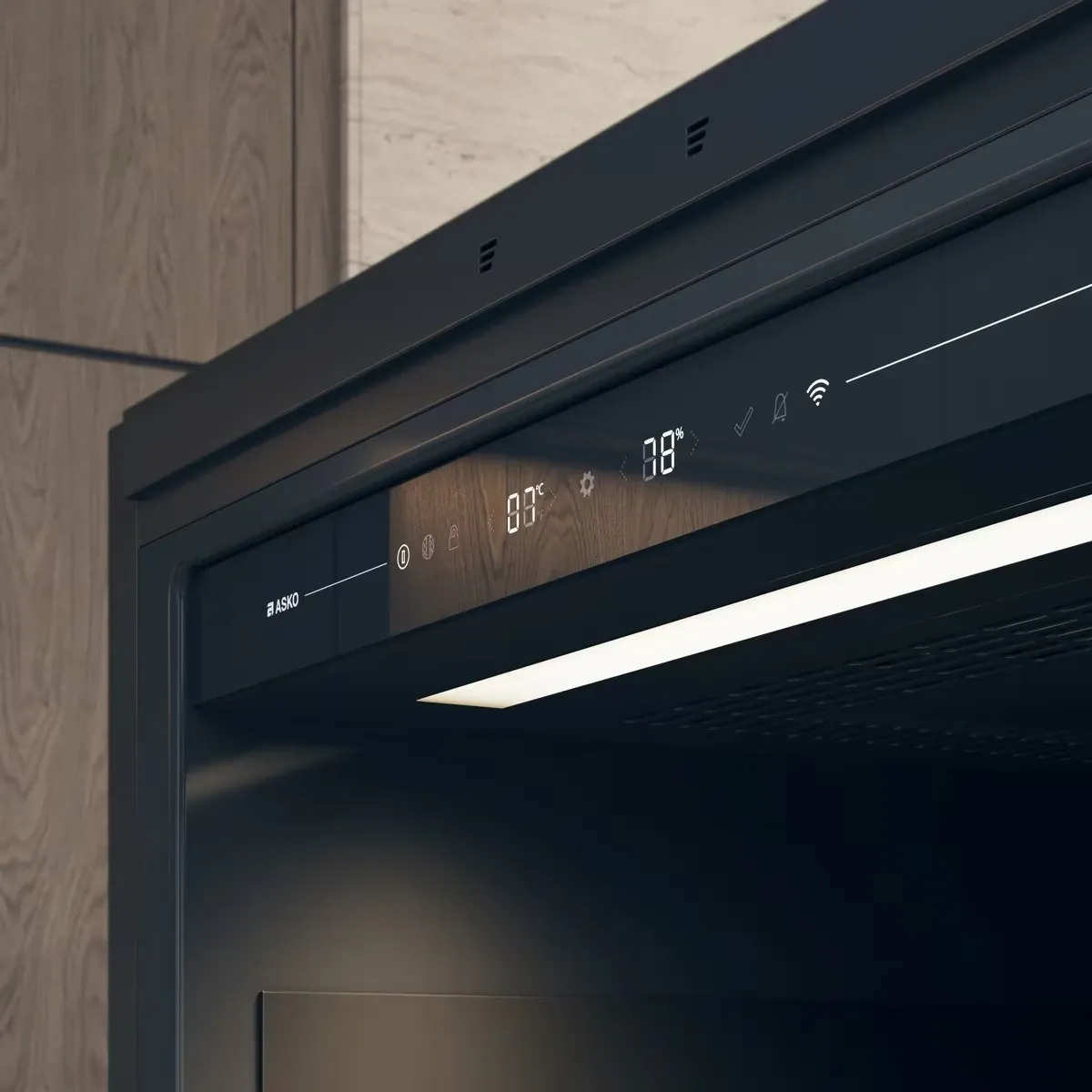 Single-Zone Stainless Wine Cabinet — close-up detail of digital control panel