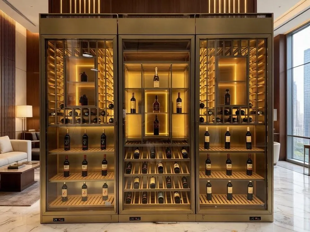 1000L Dual-Zone Stainless Steel Wine Cooler — installed view in living room