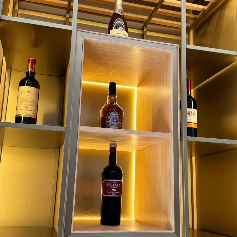 1000L Dual-Zone Stainless Steel Wine Cooler — material and hardware detail of wine bottles