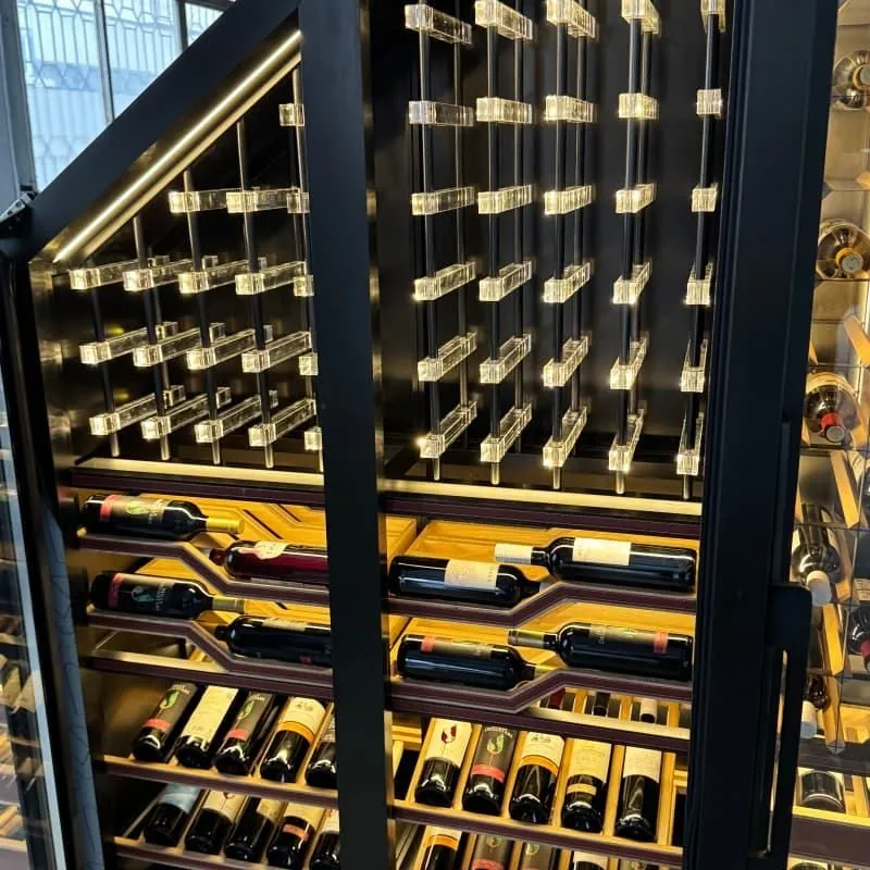 100L Dual-Zone Temperature-Controlled Cabinet — close-up detail of wine bottles