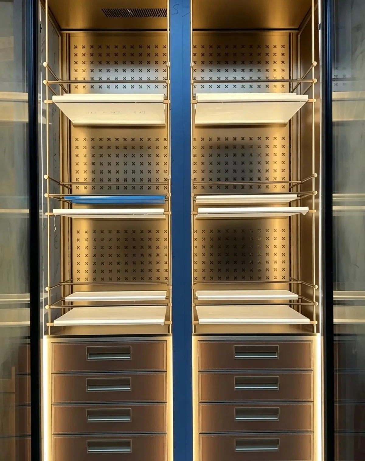 Illuminated Custom Wine Display Cabinet — interior layout with shelving