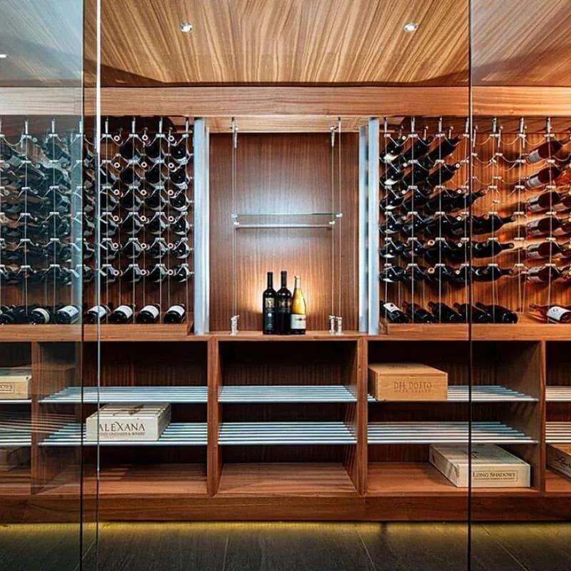 1200-Bottle Solid Wood Wine Cellar — interior shelving and storage with wine bottles