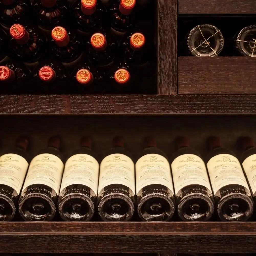 Stainless steel wine cellar — material and hardware detail
