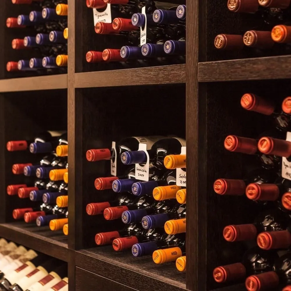 Compact VIP Solid Wood Wine Cellar Display — material and hardware detail of wine bottles