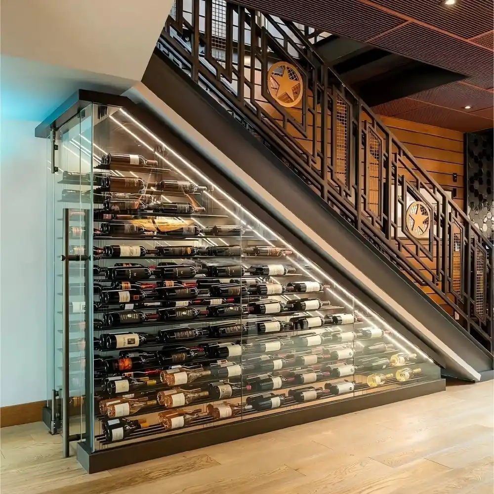 Under-Stair Glass Wine Cellar Enclosure — in-situ view with under-stair placement