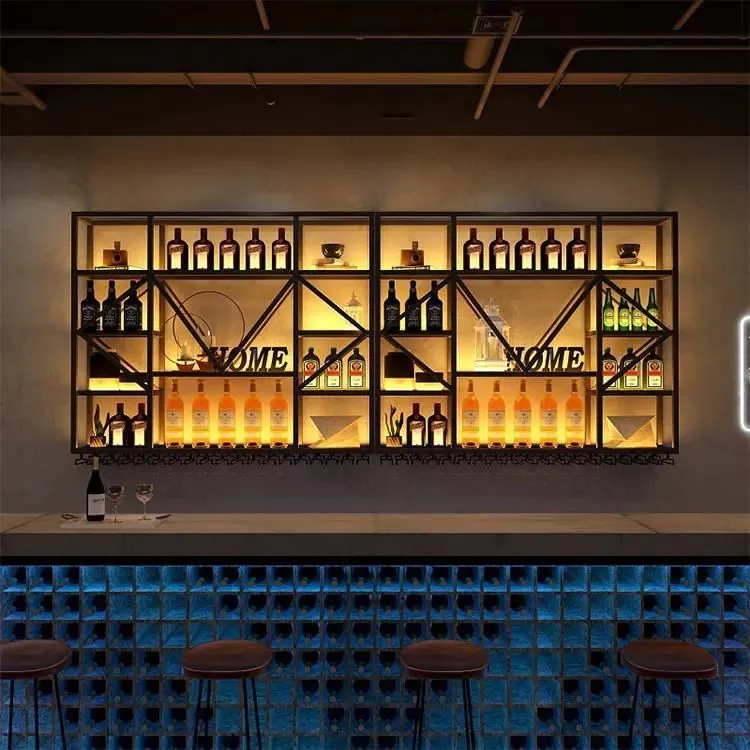 Cabinet-Insert Wine Rack with Glass Hanging — room setting with bar counter
