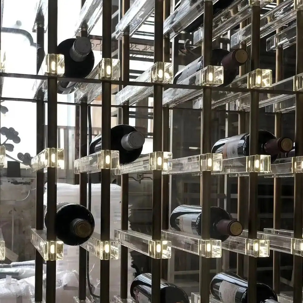 Wall-Mounted Stainless Steel Wine Rack, LED — construction detail of acrylic rack