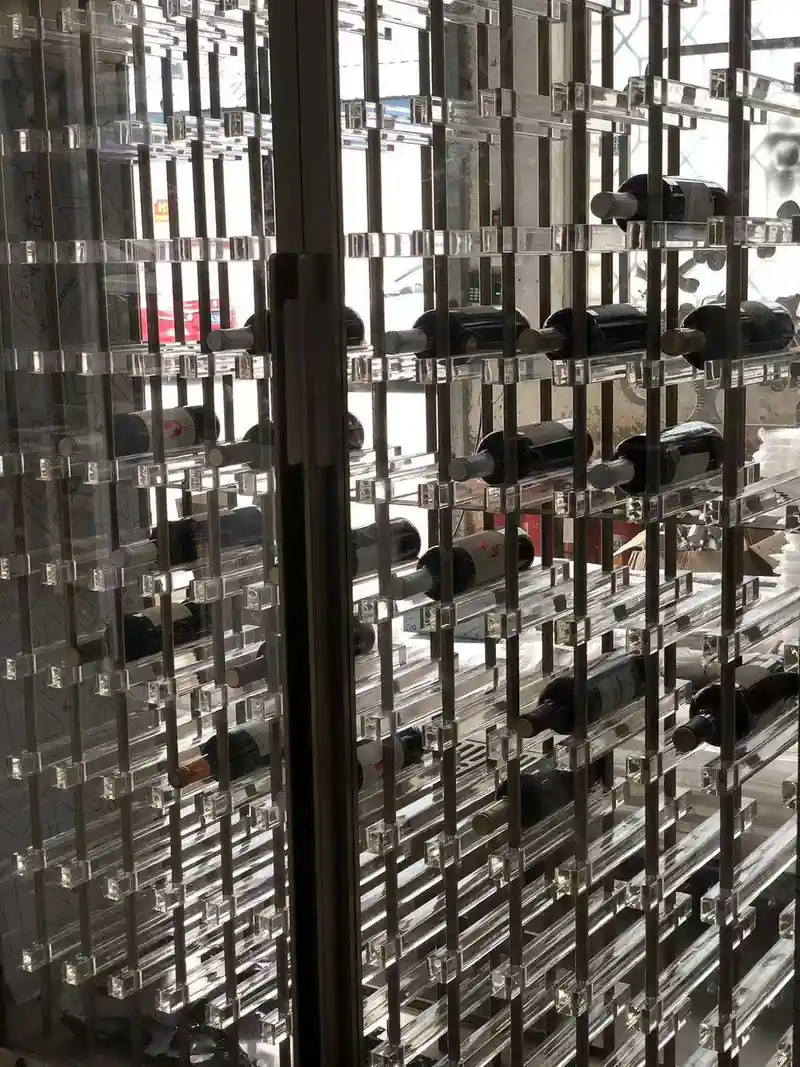 Wall-Mounted Stainless Steel Wine Rack, LED — interior shelving and storage with wine bottles