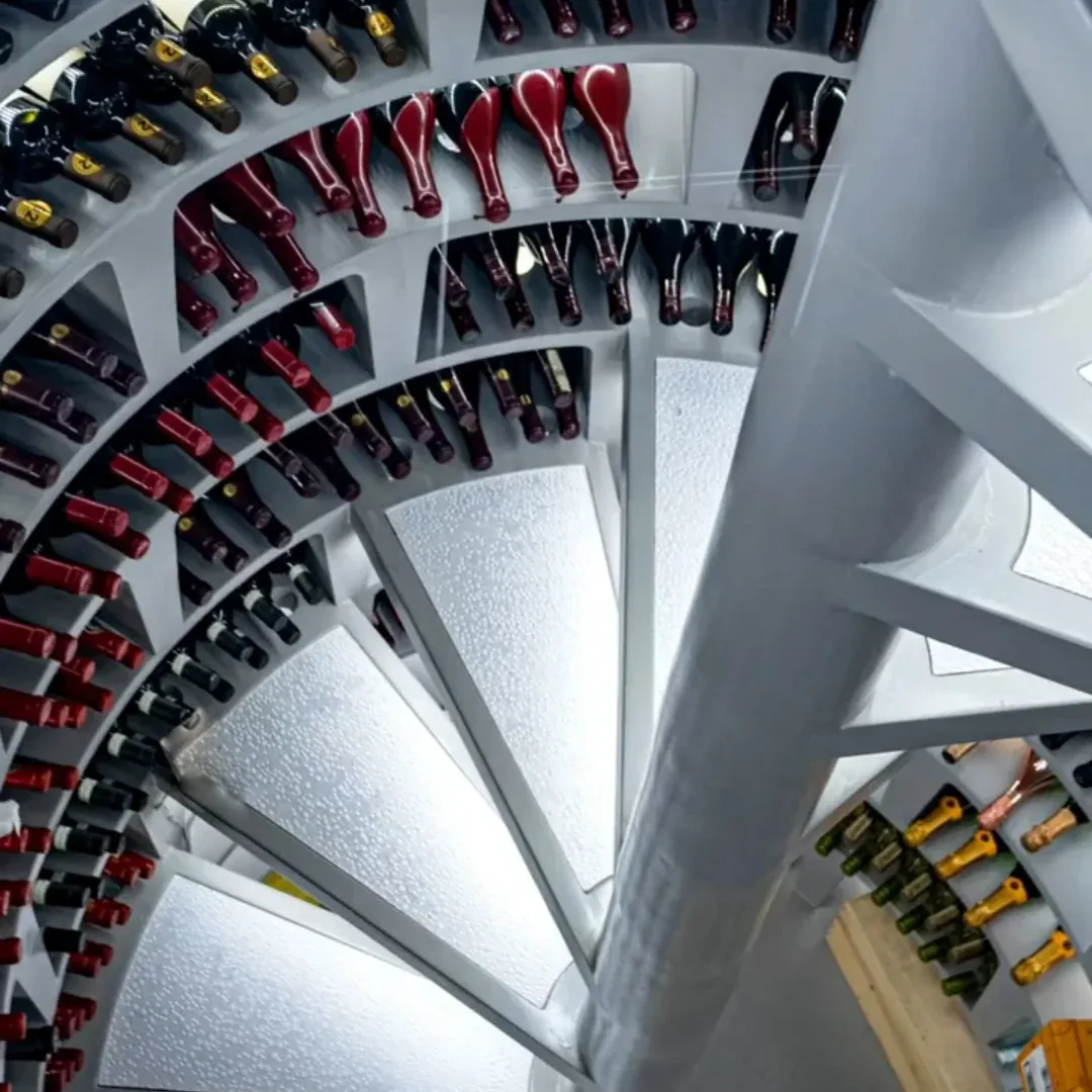 Rotating Spiral Wine Cellar Rack System — construction detail of wine bottles