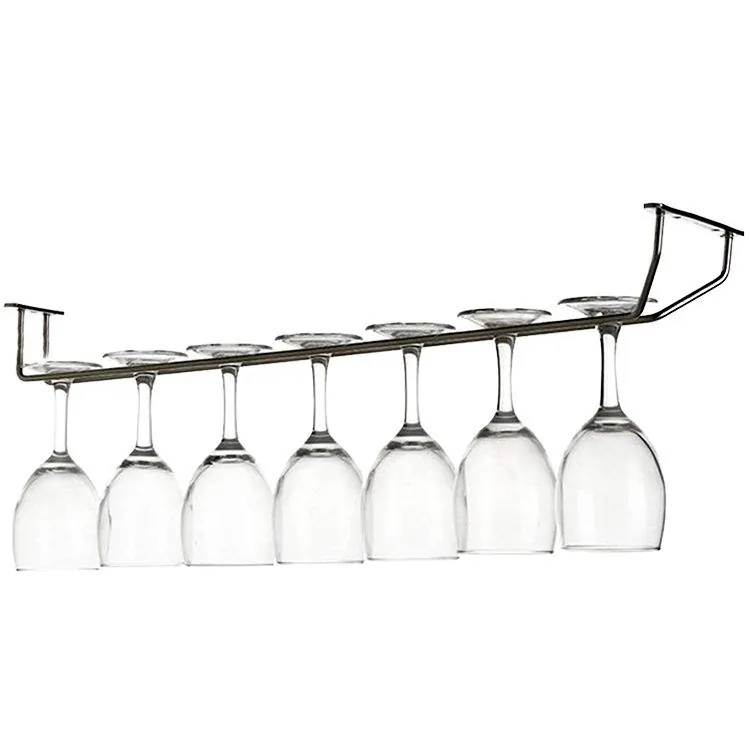Gold Stainless Steel Bottle Display Wine Rack — straight-on view, wine glasses