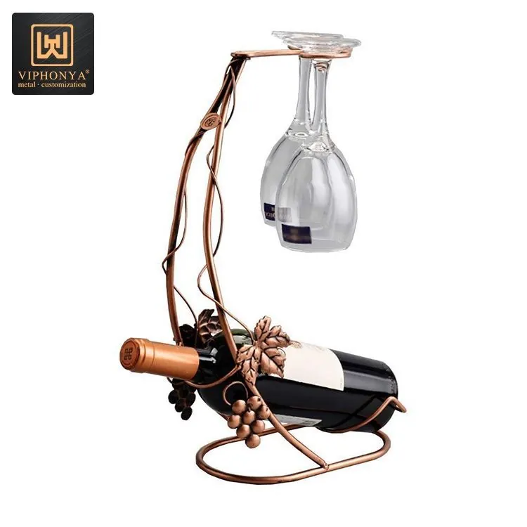 Gold Stainless Steel Bottle Display Wine Rack — alternate angle, hammered copper