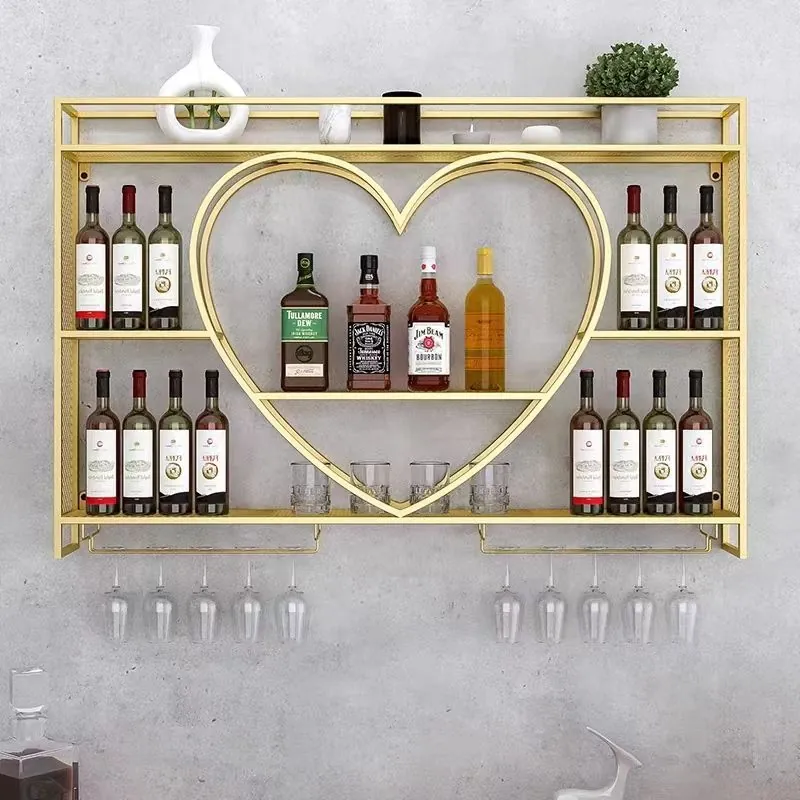 Wall-Mounted 304 Stainless Wine Rack, LED — front view, gold finish (view 6)