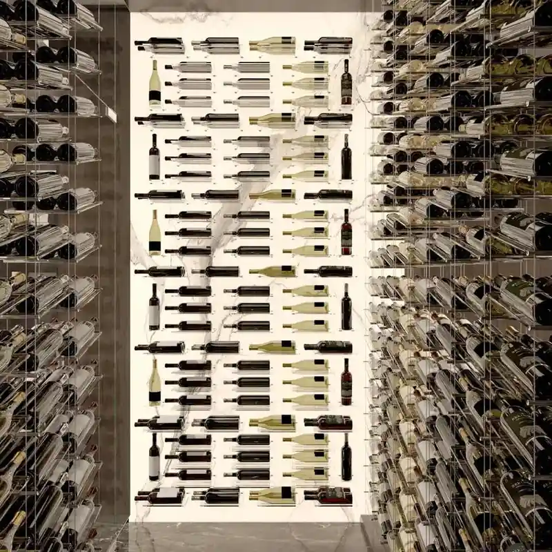Glass Wine Display Cabinet & Steel Rack — close-up detail of wine bottles